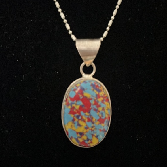Rainbow Mosaic Jasper 925 Sterling Silver Pendant. - Picture 6 of 10
